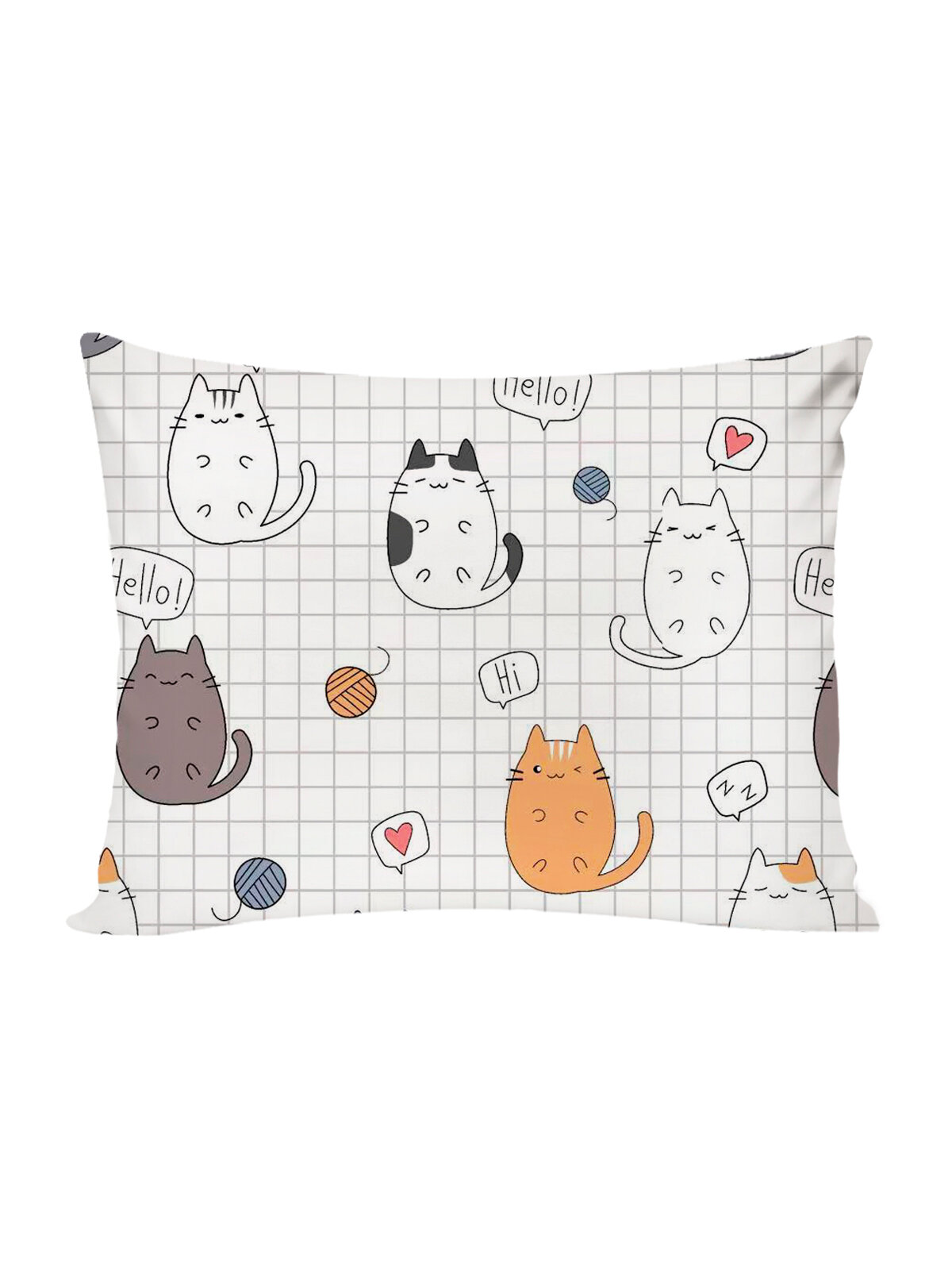 Постельное белье Simple House "Hello, cat!" 1,5-сп наволочка 50х70 1шт Простынь на резинке 90х200 см Пододеяльник 145х215 см — фото 1