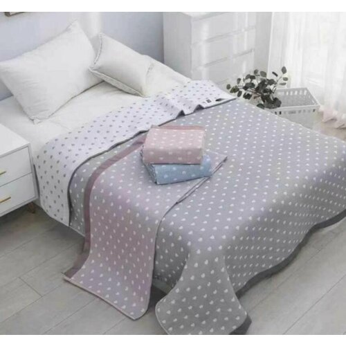 Покрывало хлопковое стеганое двустороннее на кровать 200х230 Сердечки