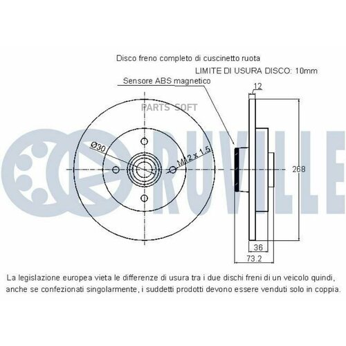 Диск торм зад с подшип CITROEN BERLINGO 0408 RUVILLE арт 221601 - 1 шт 29946₽