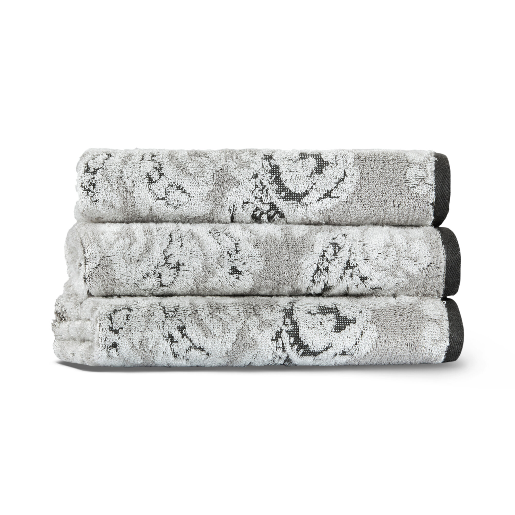 фото Полотенце из хлопка Damask Yarn Dyed, 76*142 см, слоновая кость/светло-серый (ivory/fog)