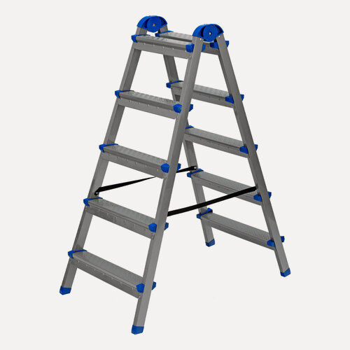 Изображение товара Стремянка 5 ступеней Сибртех, стальная двухсторонняя, 120 кг максимальная нагрузка и 310 см рабочая высота, 97985