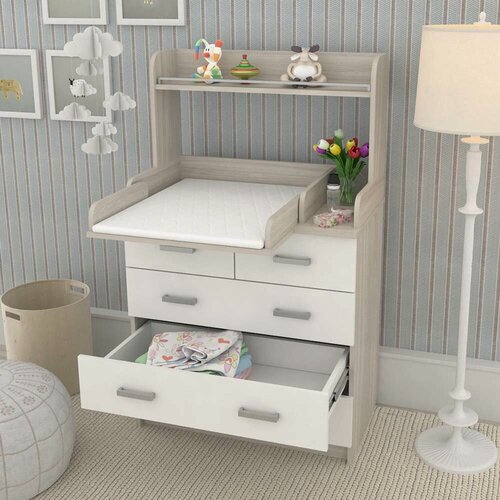 Изображение товара Пеленальный комод с полкой Атон Сириус-2, 80 х 135 см, 5ящ, полка, ясень шимо светлый/белый