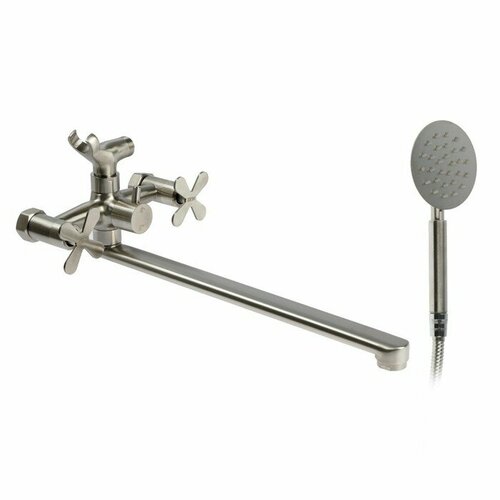 Смеситель для ванны ZEIN Z3731 двухвентильный излив 33 см лейка шланг сатин 4761₽