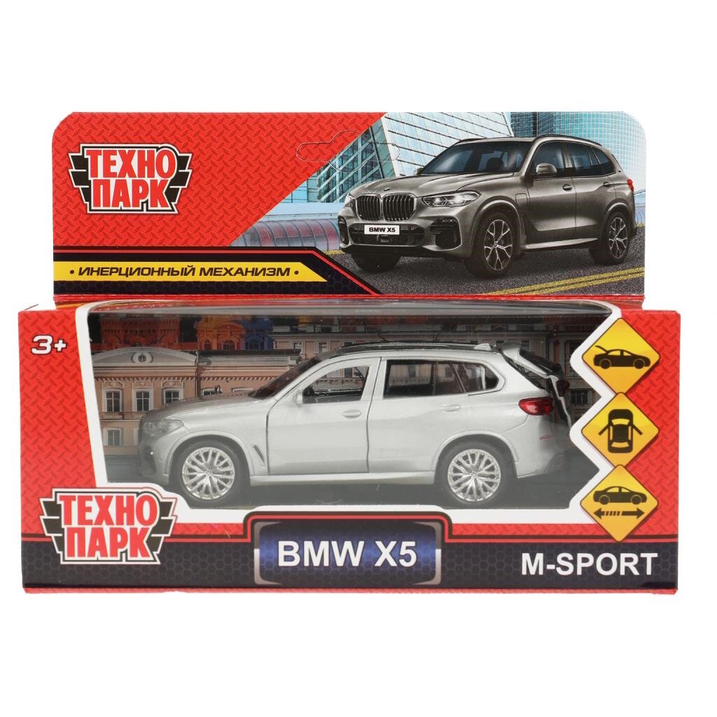 Машина металл BMW X5 M-SPORT 12 см, двери, багаж, инерц, серебристый (X5-12-SR)