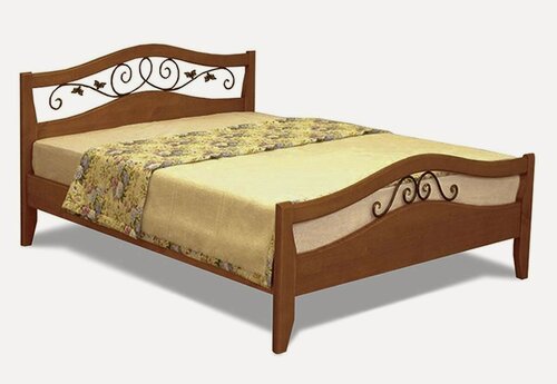 Изображение товара Кровать "Алиса с ковкой" из массива сосны 140x200 см, Классический Орех 2