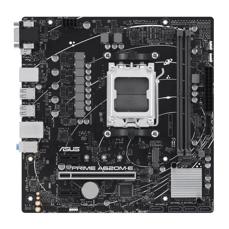 Материнская плата ASUS PRIME A620M-E-CSM, Socket AM5, A620, 2*DDR5, DP+VGA+HDMI, 4xSATA3, M2, Audio, Gb LAN, USB 3.2, USB 2.0, mATX; 90MB1F50-M0EAYC