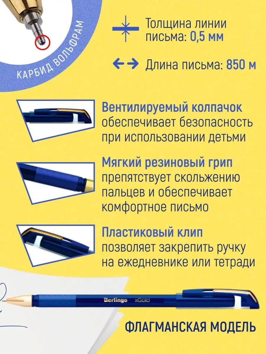 Набор шариковых ручек "Berlingo" xGold синие. Набор ручек для школы и офиса 12 штук — фото 1