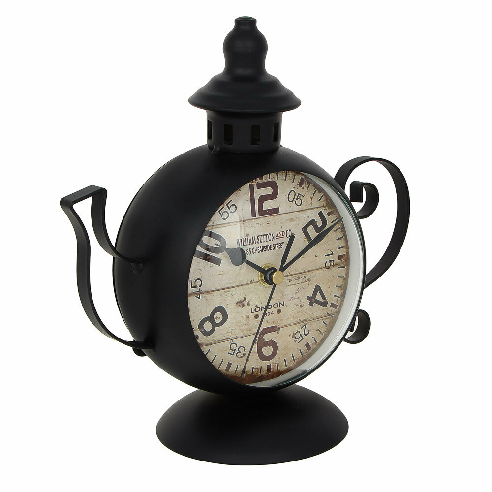 Часы настольные металлические, 21x10x22 см, 1xAA, цвет черный
