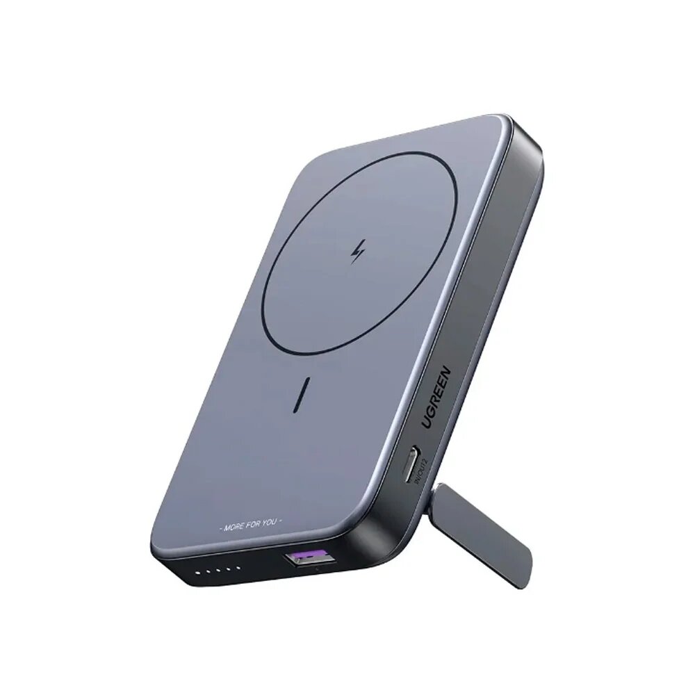 Ugreen (PB206) 10000mAh MIni Magnetic Wireless 20W Power Bank With Holder space gray внешний магнитный аккумулятор