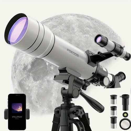 Изображение товара Телескоп для взрослых, астрономический телескоп с апертурой 70 мм и фокусным расстоянием 400 мм (20X-333X), портативный штатив, держатель для телефона