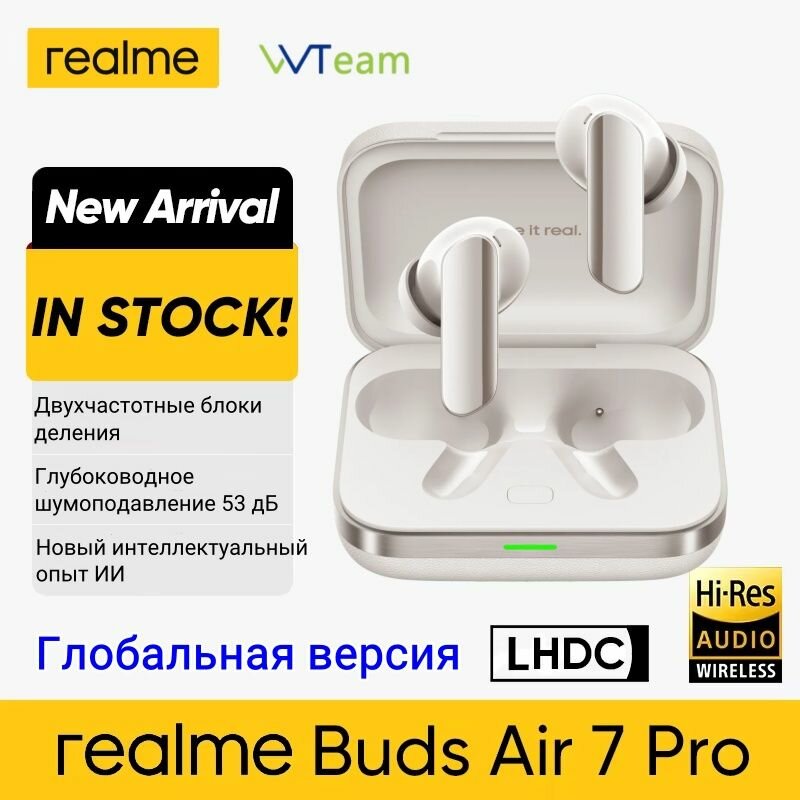 Наушники realme Buds Air 7 Pro, беспроводные, активное шумоподавление，white