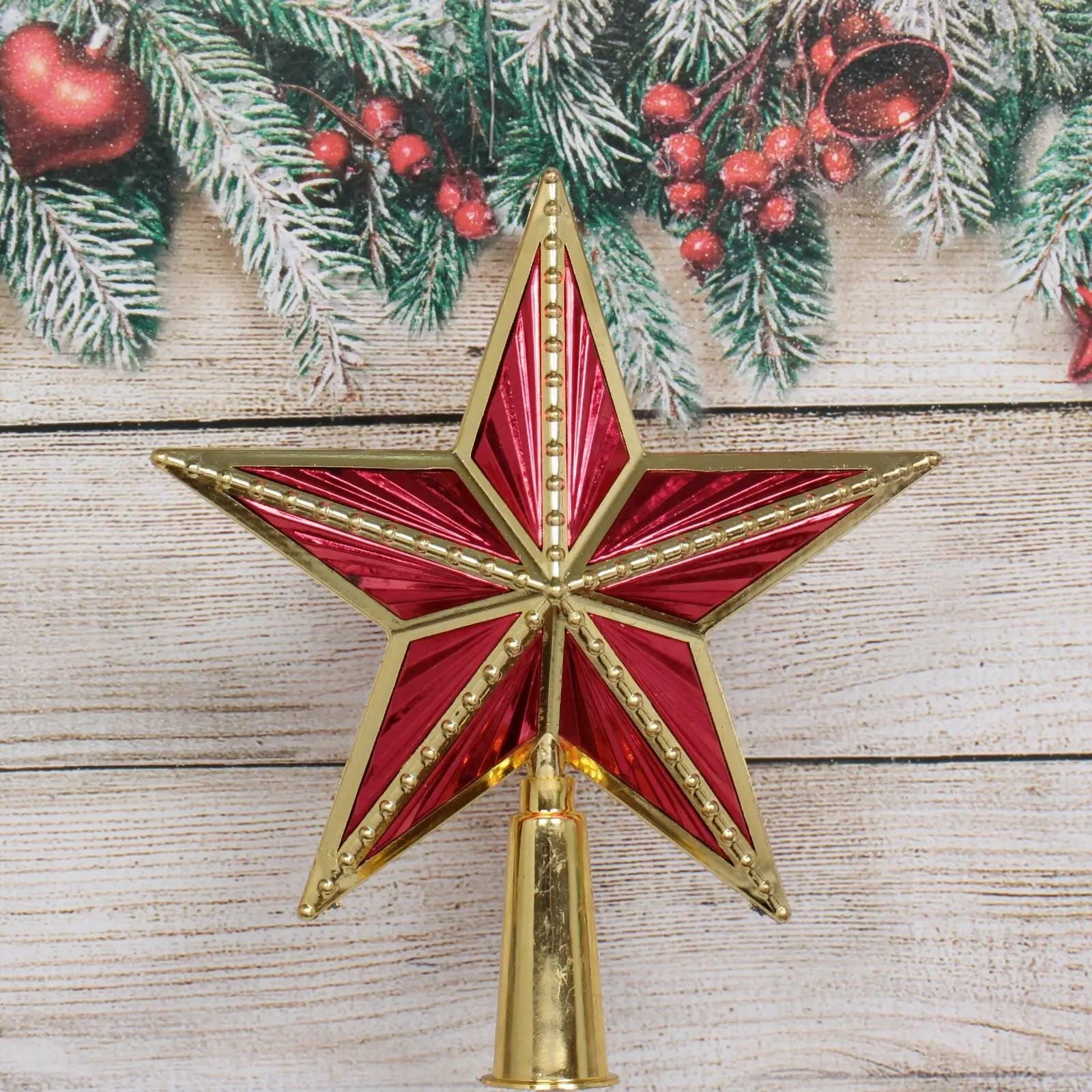 Звезда на ёлку  Новогодний праздник  15х18 см  красная  с золотыми акцентами