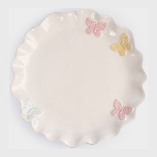 Блюдо Anna Lafarg Butterfly 24 см, керамика, молочное, Бабочки (ANLAF-FDW-130525-13)