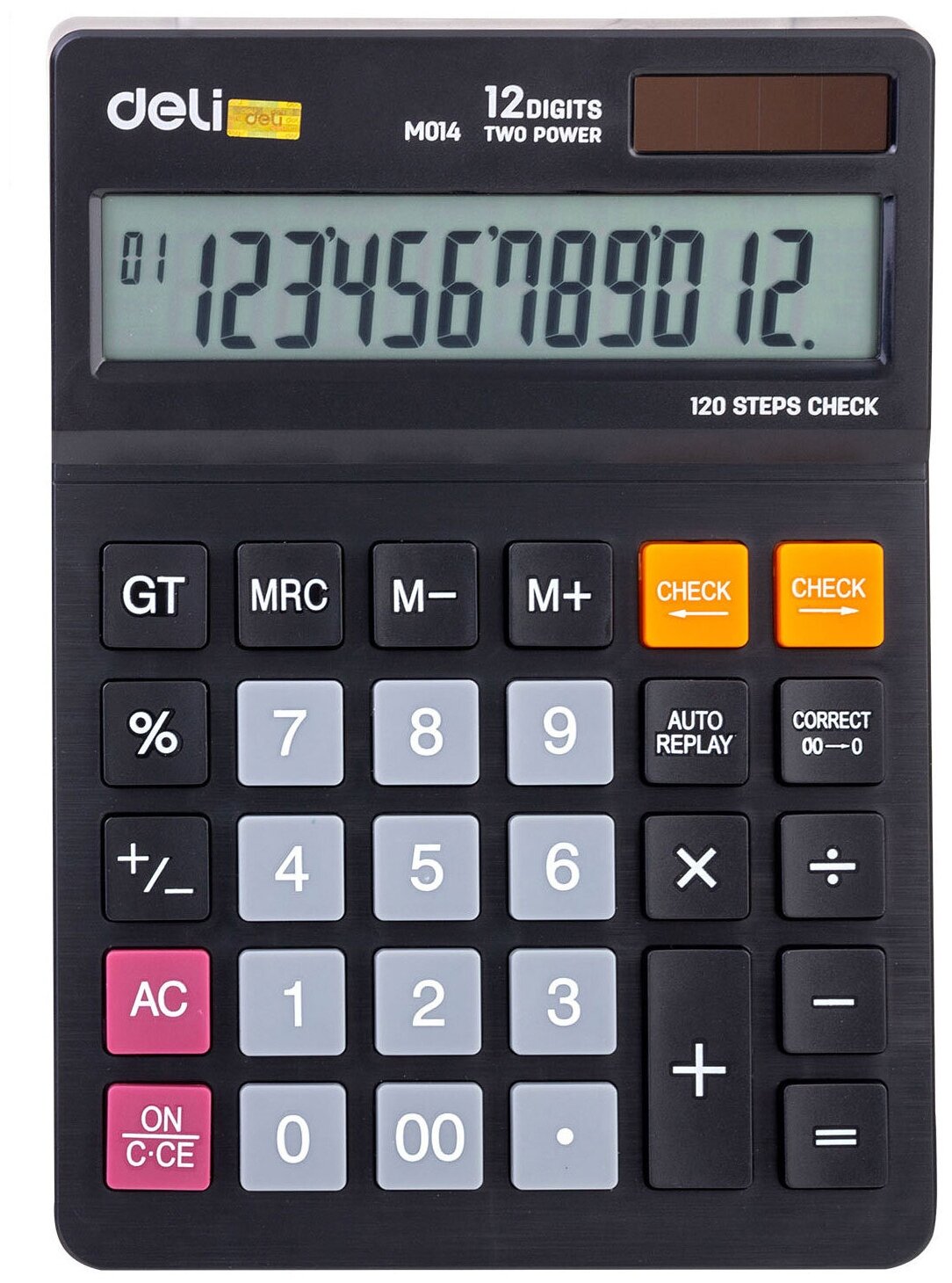 Калькулятор настольный полноразмерный Deli 12-разр дв. питание черн EM01420