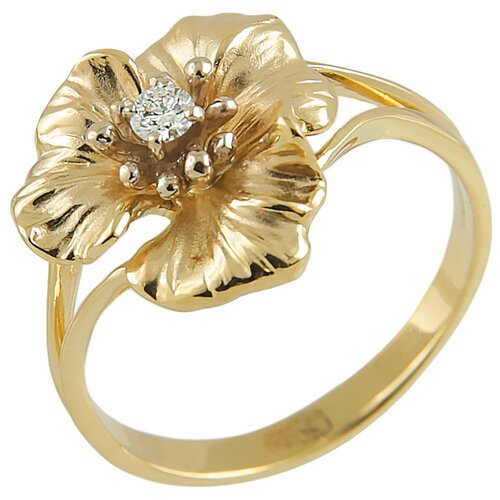 Перстень Альдзена К-14009-17,5 желтое золото, 585 проба, родирование, бриллиант, размер 17.5, желтый