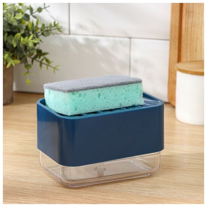 фото Дозатор для моющего средства с подставкой для губки Raccoon, губка в комплекте, цвет бирюзовый