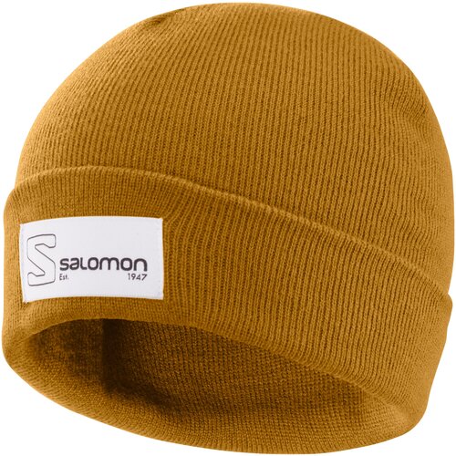 Шапка бини Salomon Outlife Logo Beanie зимняя, шерсть, вязаная, утепленная, размер OSFA(one size), коричневый