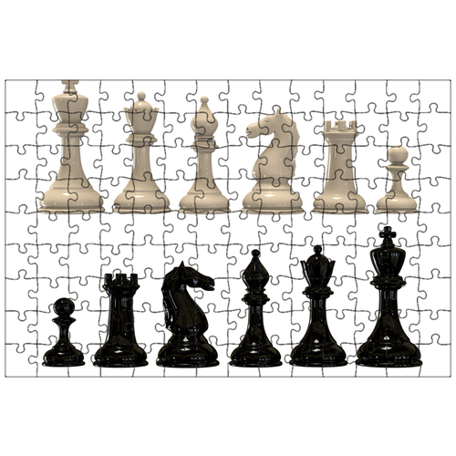 фото Магнитный пазл 27x18см."шахматы, черные и белые фигуры, шахматная доска" на холодильник lotsprints