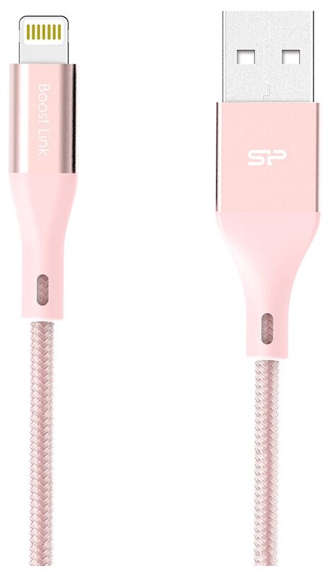 Кабель интерфейсный Silicon Power SP1M0ASYLK30AL1P Lightning-USB для зарядки и синхронизации iPhone, iPad (сертифицирован Apple) 1м, нейлон, pink