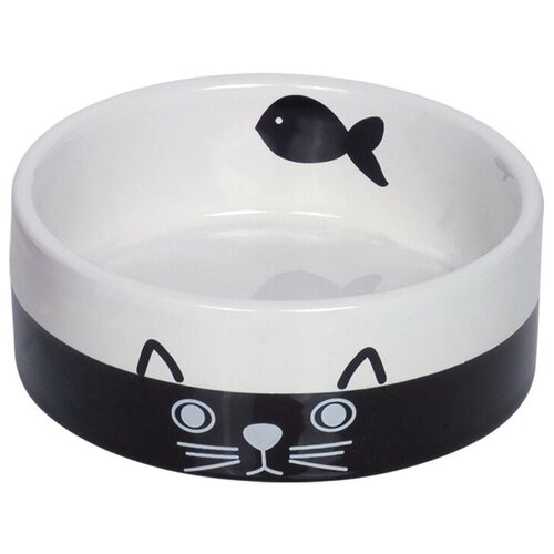 миска керамическая nobby kitty face для кошек белая 100 мл 1 шт Миска керамическая Nobby Cat face, с рисунком (цвет: черный/белый), 12x4,5 см