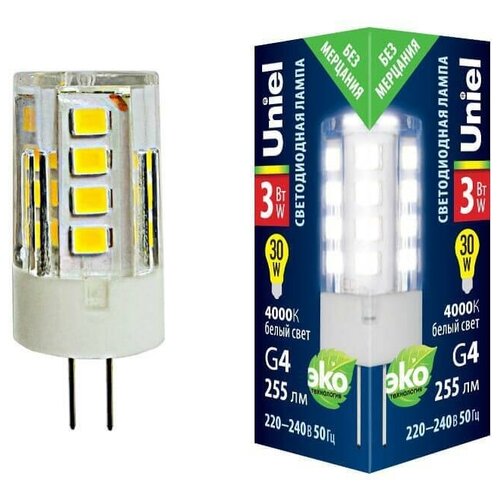 Лампа LED-JC-220/3W/4000K/G4/CL GLZ09TR, прозрачная, 4000К Uniel