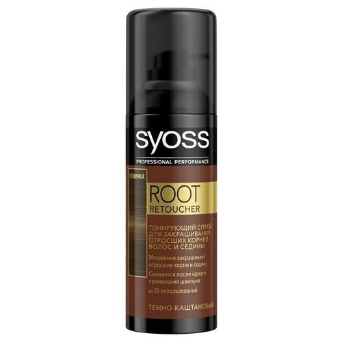 Syoss Спрей Root Retoucher тонирующий для закрашивания отросших корней волос и седины, темно-каштановый, 120 мл
