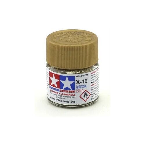 Краска акриловая глянцевая X-12 Gold Leaf золотистая 10 мл Tamiya TM-81512 550₽