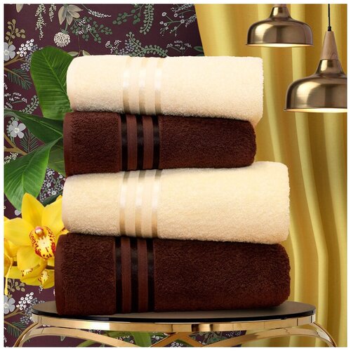 фото Набор из 4 полотенец harmonika цвет: экрю, кофейный (50х80 см - 2 шт, 70х130 см - 2 шт) dome