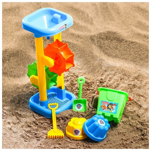 Набор для игры в песке: ведро, мельница, совок, грабли, 2 формочки, цвет микс, 530 мл