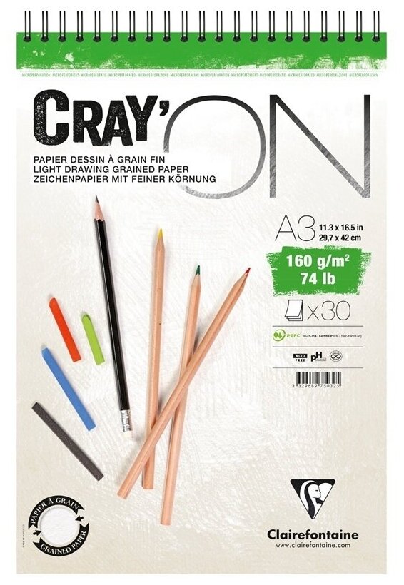 Блокнот на гребне Clairefontaine "Cray'ON" А3 30 л 160 г, мелкозернистый - фото №8