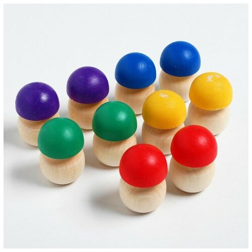 Счётный материал «Грибочки», 10 шт, с цветными шляпками, размер 1 шт: 4.2 × 2.8 см