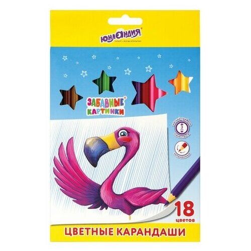 фото Карандаши цветные 18 цветов юнландия "забавные картинки" (l=176мм, классические, заточенные, мягкие) 4 уп. (181644)