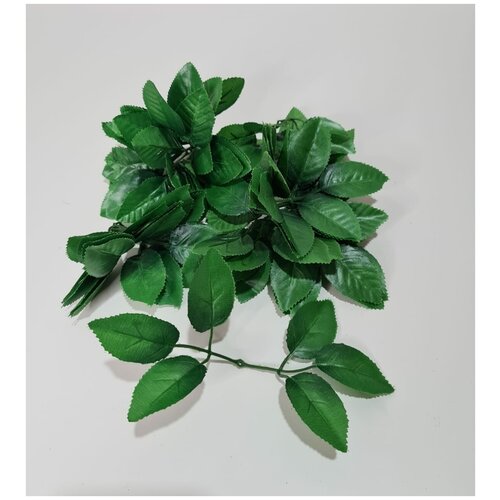 Искусственные растения и сухоцветы. Листья розы искусственные. Шестилистник Материал ткань. Цвет зелёный. Упаковка 20 шт.