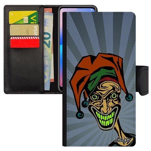 фото Противоударный чехол-книжка на мобильный // xiaomi mi 8 // "джокер" клоун карты, utaupia, синий