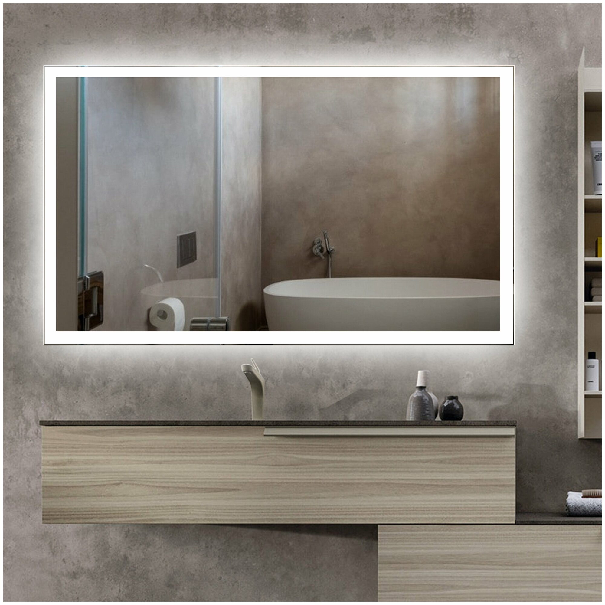 Зеркало "Valled" 135 х 80 см, в ванную комнату с LED подсветкой, настенное зеркало в прихожую для макияжа, зеркало гримерное на стену большое