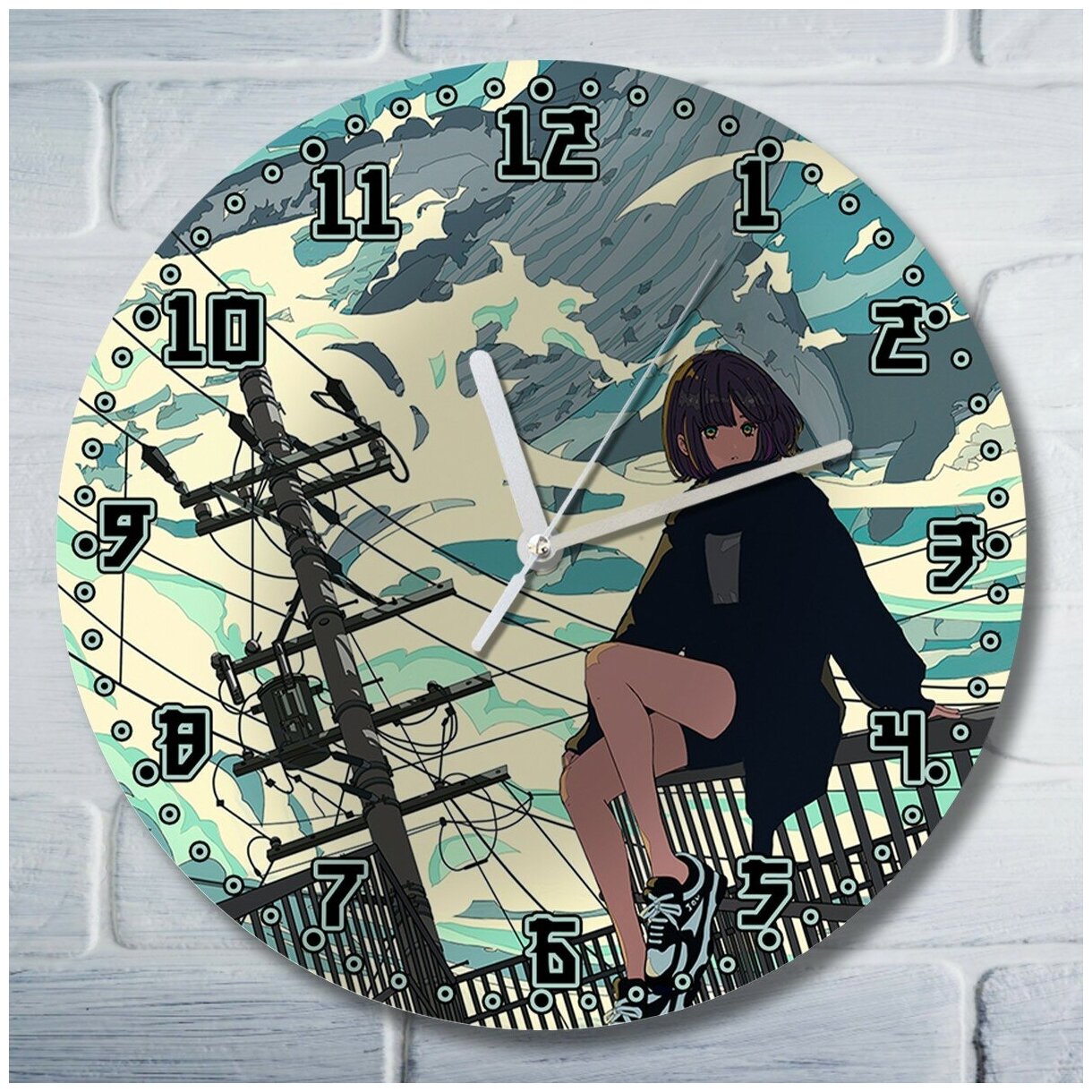 Настенные часы УФ аниме девушка (психоделика, абстракция, красочная картина) - 1093