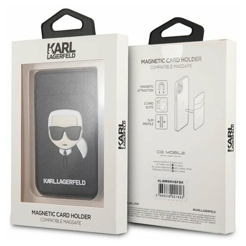 Бумажник Karl Lagerfeld Wallet Cardslot Magsafe Saffiano Karl's head, черный