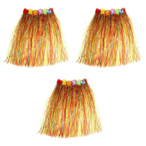 фото Гавайская юбка разноцветная с цветочками, 40 см (набор 3 шт.) happy pirate