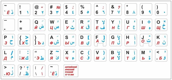 Арабские, Английские, Русские наклейки на клавиатуру 15x15 мм.