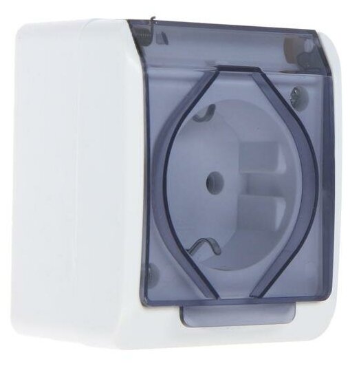 фото Розетка одноместная, 16 А, накладная, с з/к, IP 44, уличная, белая