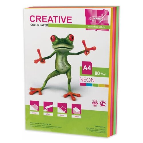 CREATIVE Бумага цветная creative color, а4, 80 г/м2, 250 л, (5 цветов х 50 листов) микс неон, бнpr-250r