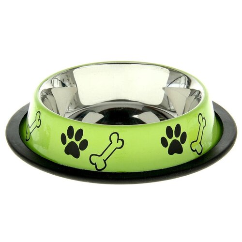Миска нескользящая металлическая цветная с рисунком для собак, 700мл