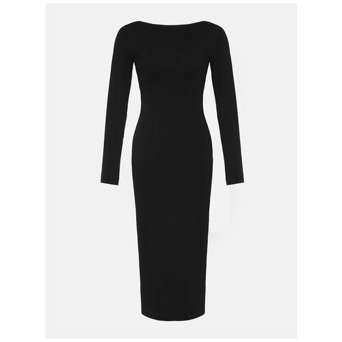 фото Lichi прилегающее платье миди с разрезом сбоку, цвет черный, размер m