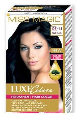 Miss Magic Luxe Colors Стойкая краска для волос  c экстрактом крапивы, витамином F и кератином, 102 (1.1) дикая слива, 108 мл