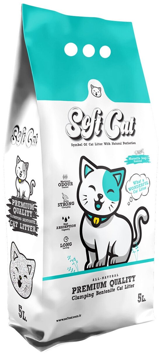 Наполнитель для кошек Soft Cat, комкующийся с ароматом марсельского мыла 5 л