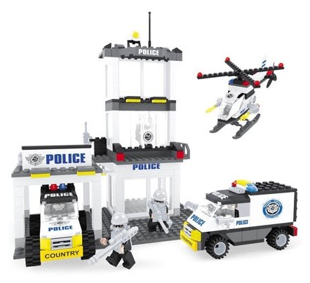Конструктор "Патруль" Полиц участок, 2 машины и вертолёт, 474детали