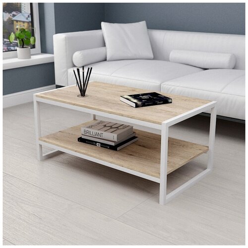 Столик кофейный loft [box] Late II 100x55x45см Белый муар/дуб Аррива