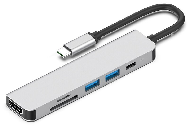 Хаб USB-концентратор 6-в-1 (HDTV+TF/SD+2xUSB3.0+PD) Multifunctional Type-C Gray