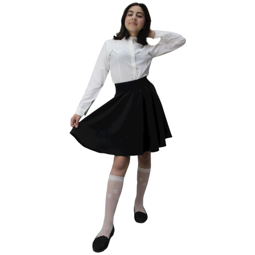 фото Школьная юбка-полусолнце техноткань, с поясом на резинке, размер 122, черный