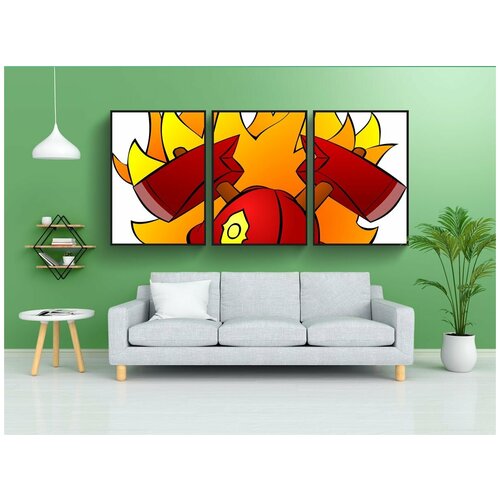 фото Набор модулных постеров для интерьера "пожарные, топор, эмблема" 60x90 см. в тубусе, без рамки lotsprints